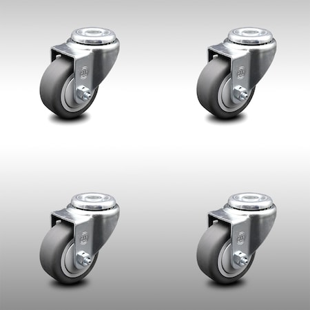 Service Caster 3.5 Inch SS Thermoplastic Rubber Wheel Swivel Bolt Hole Caster Set SCC SCC-SSBH20S3514-TPRB-4